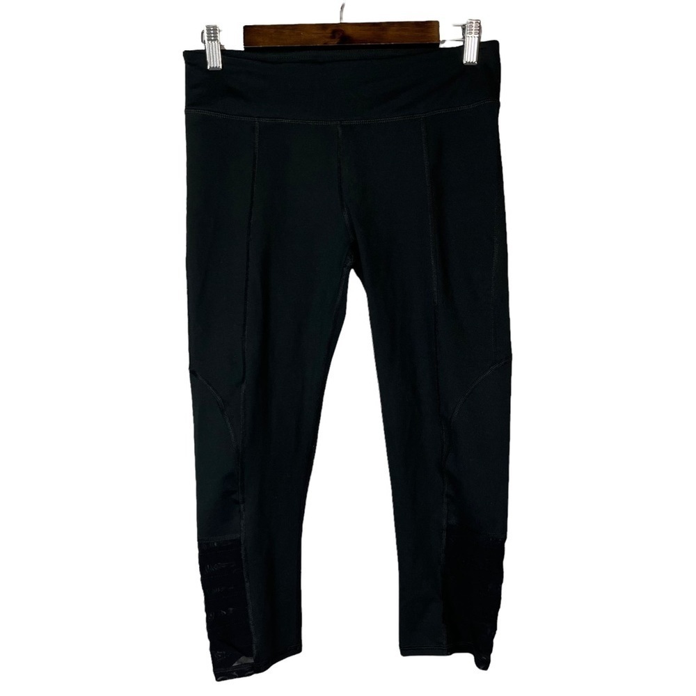 Fabletics Black Cropped Mesh Lace Up Side Athletic‎ Pants M